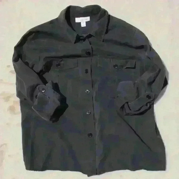 TOPSHOP Gray Button Up Relaxed Fit Top Collar Pockets Roll Tab Sleeve Women S - Picture 6 of 9